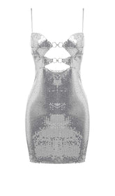 Drapiertes Minikleid mit Paillettenausschnitten in Metallic-Silber